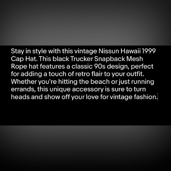 Nissun Hawaii 1999 Cap Hat Trucker Snapback Mesh Rope Vintage Black - Picture 7 of 7